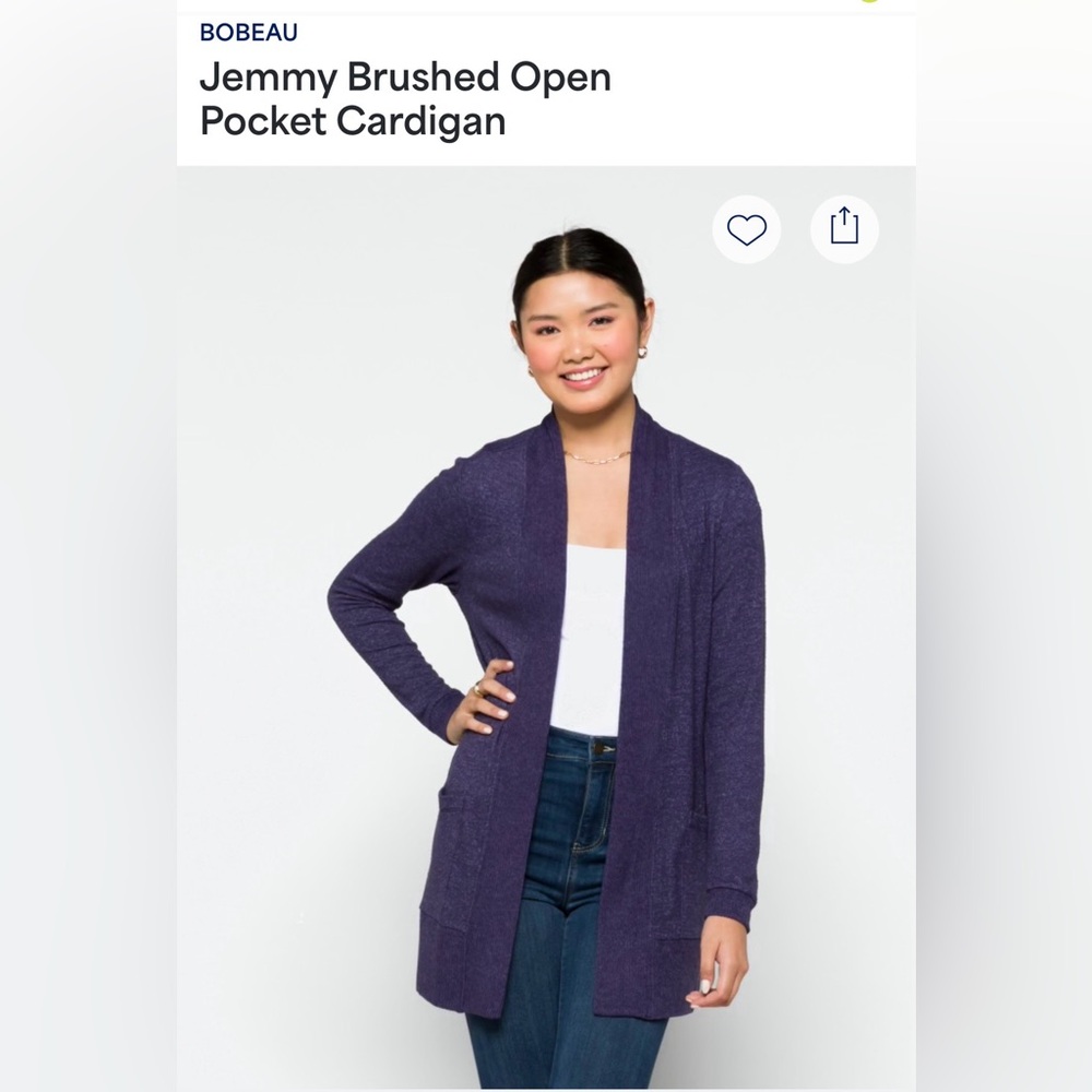 Bobeau Women's Purple Open-Front Cardigan